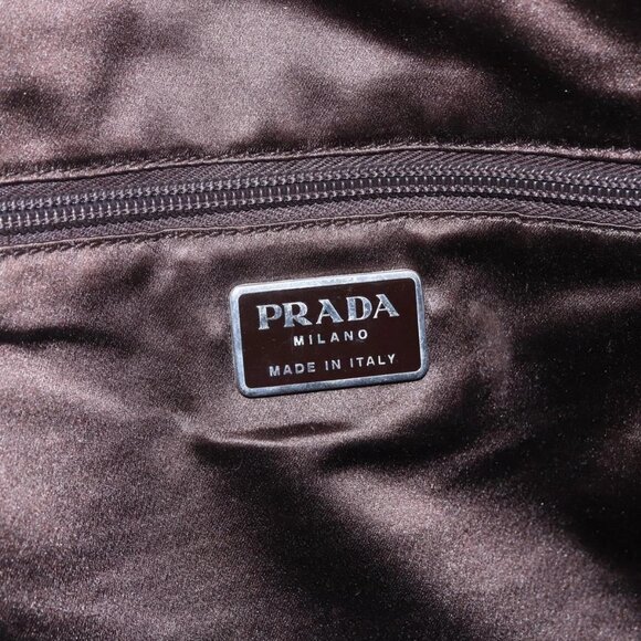 PRADA Boston Bag Canvas Leather Brown Red Silver Auth hk3186 - Picture 15 of 16